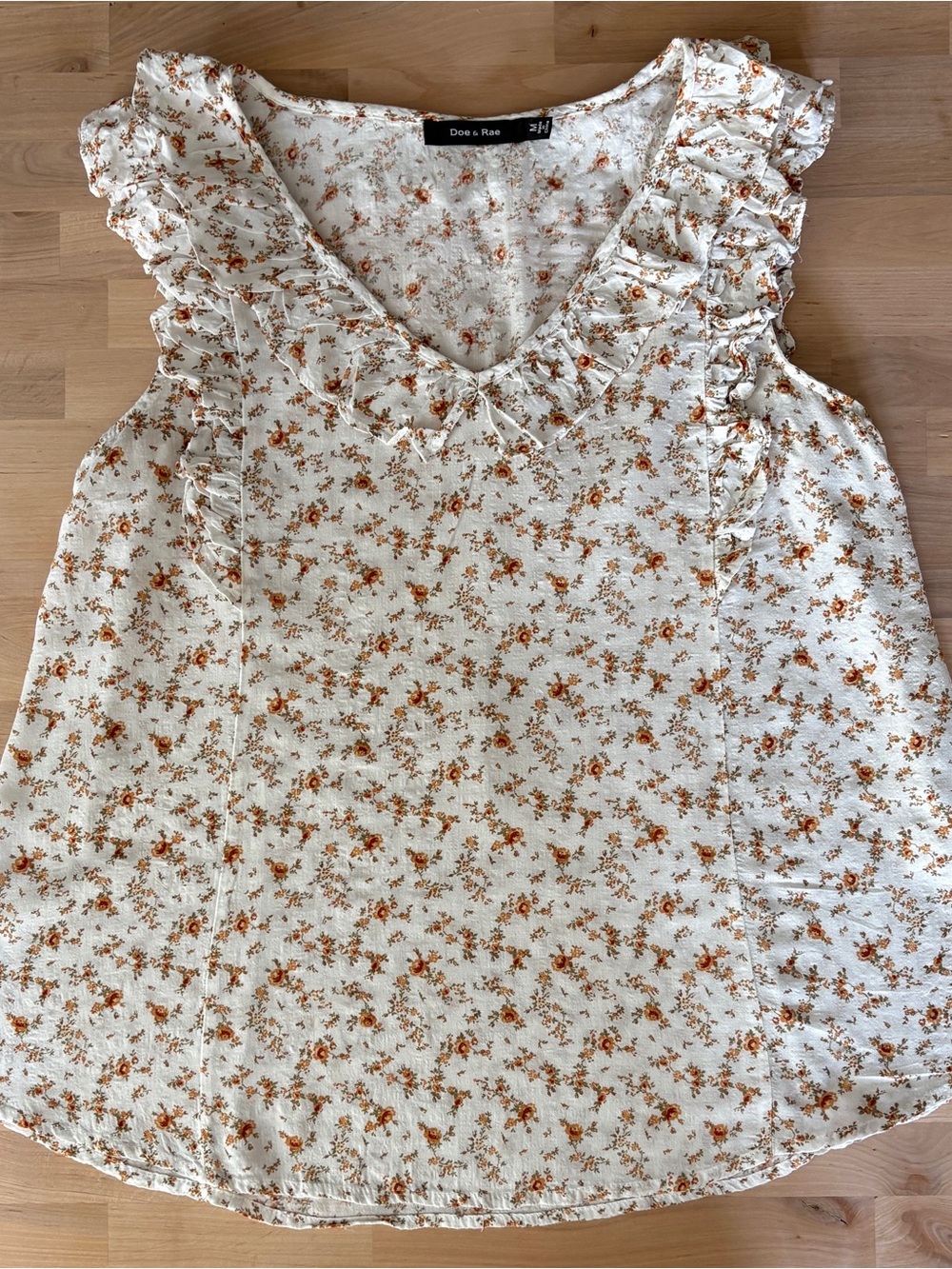 Doe & Rae Cream Floral V-Neck Tank with Rust Accents